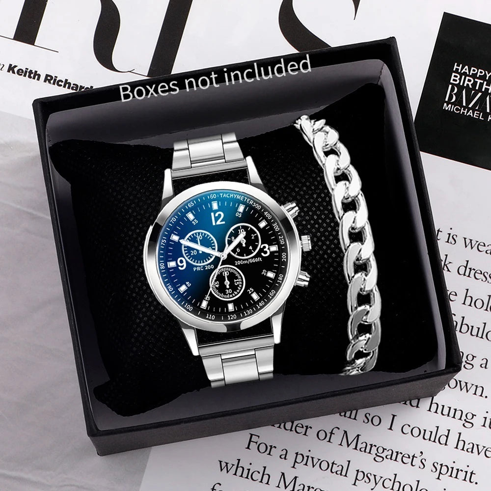Luxury Men's Business Quartz Watch with Steel Bracelet