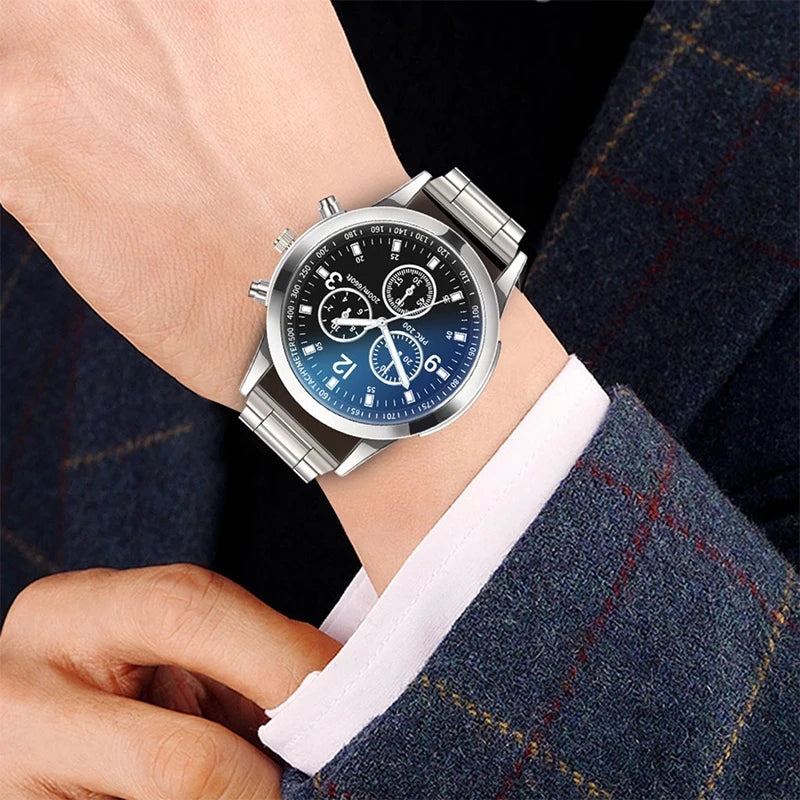 Luxury Men's Business Quartz Watch with Steel Bracelet