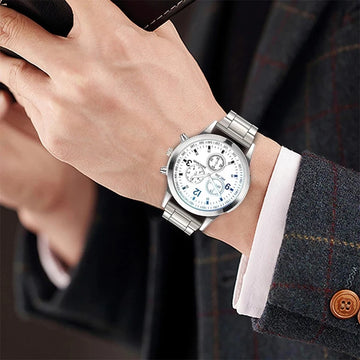 Luxury Men's Business Quartz Watch with Steel Bracelet