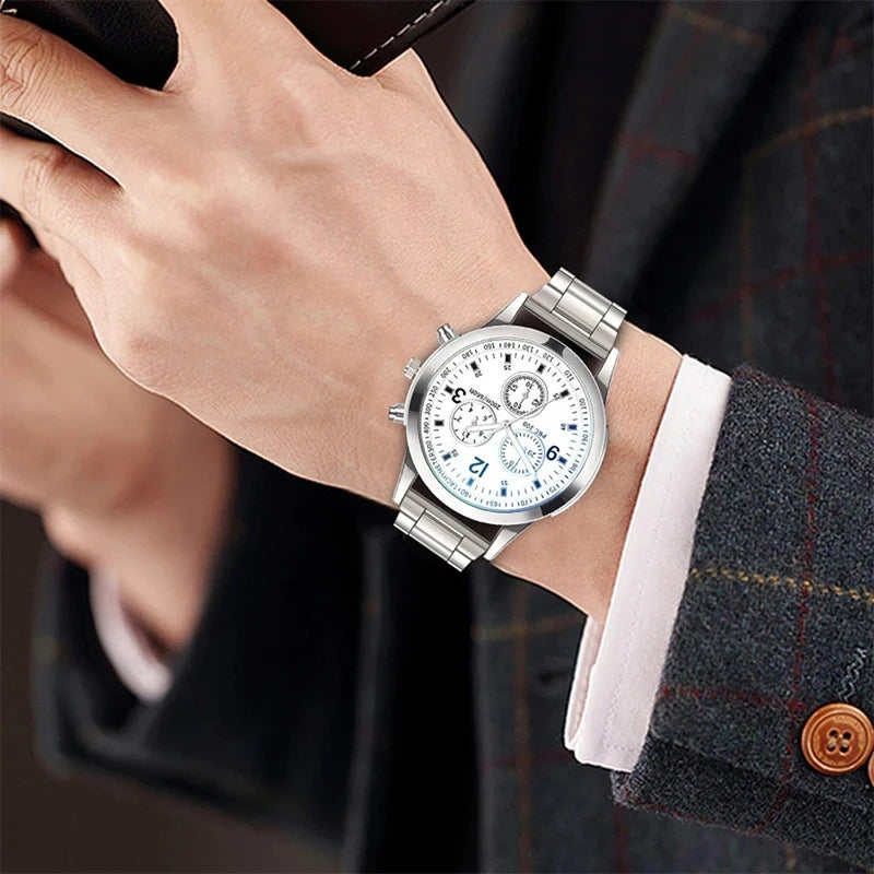 Luxury Men's Business Quartz Watch with Steel Bracelet