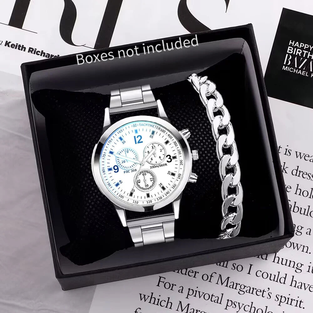 Luxury Men's Business Quartz Watch with Steel Bracelet
